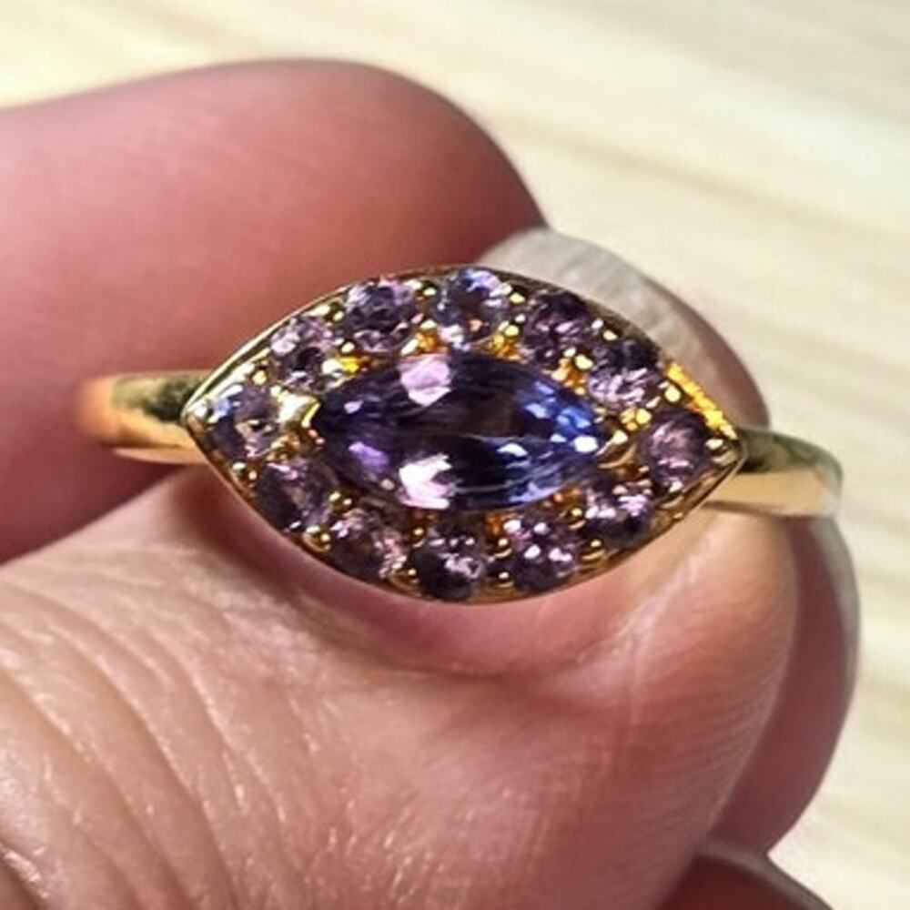D’Joy 925 Sterling Silver Tanzanite Halo Ring Size 7 Gold Tone